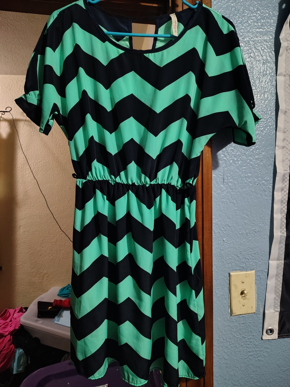 Millibon Mint and Navy Chevron Short-Sleeve Dress